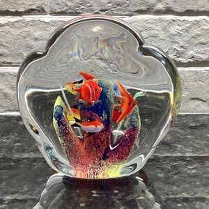 Vibrant Underwater Art Glass Paperweight – Handcrafted Marine Scene